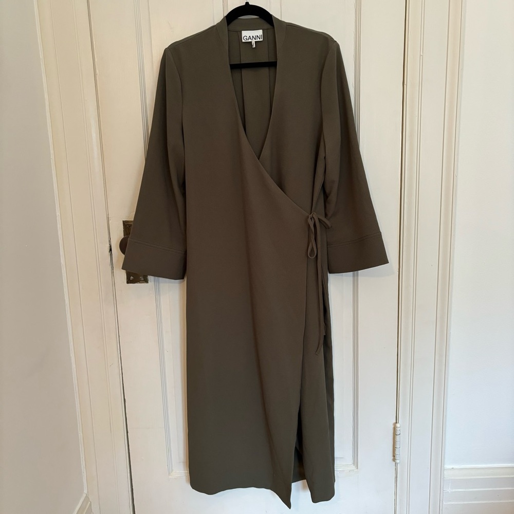 GANNI crepe midi wrap dress